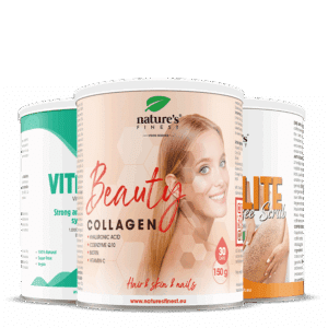 Skønhedskollagen med hyaluron + Vitamin C + Kaffescrub mod cellulite pakke